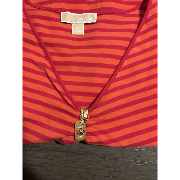 Michael Kors striped 3/4 sleeve half zip top Size L - Picture 3 of 7